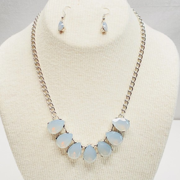 Necklace And Earrings Jewelry Pear Shape Set Lab Created Moonstones Stones - Picture 1 of 15